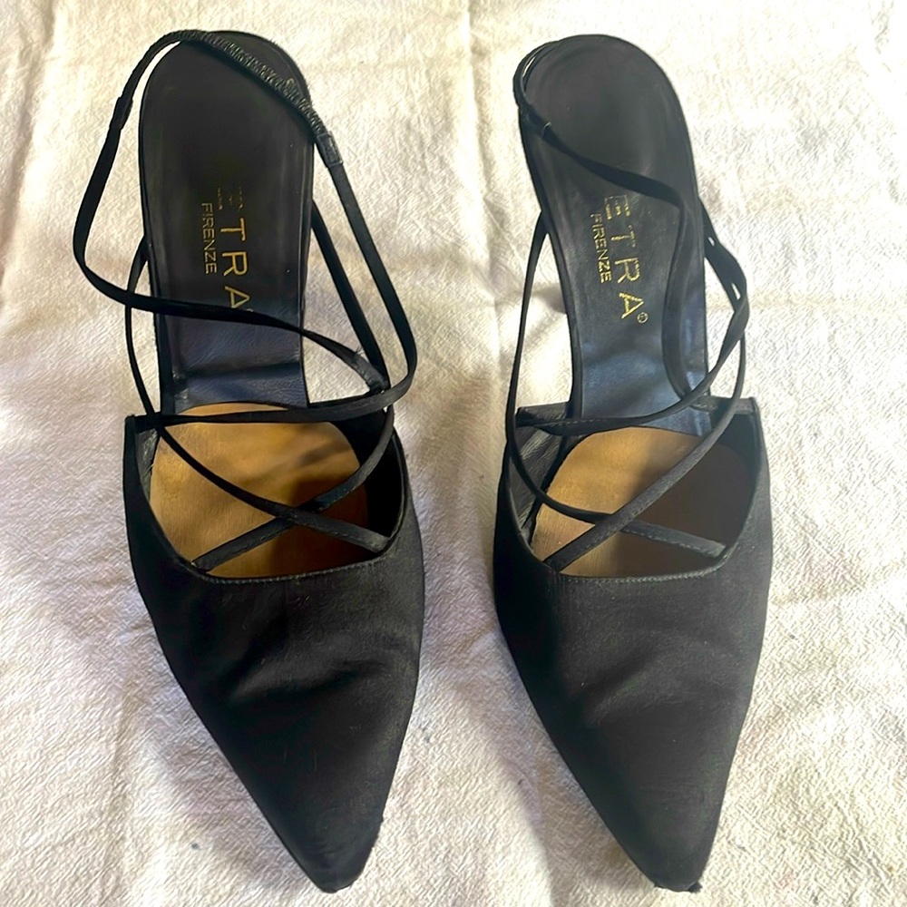 Petra Firenze black satin ankle strap heels-W 9.5